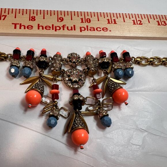 J CREW Coral and Blue Beads with Crystals 18-20 in Statement Necklace - Picture 3 of 6